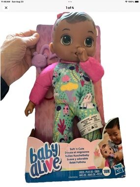 Baby Alive Teething Doll in Pink patterned Outfit with Purple Headband